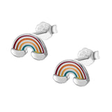 Rainbow Earrings | 925 Sterling Silver Enamel Filled Butterfly Push Back Studs Women's Minimalist Dainty Design Pair/Set