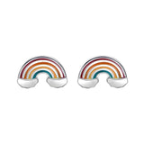 Rainbow Earrings | 925 Sterling Silver Enamel Filled Butterfly Push Back Studs Women's Minimalist Dainty Design Pair/Set
