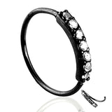 20g CZ Nose Ring | 925 Sterling Silver 7 Stone Hoop Ear Cartilage Helix Tragus (Single) ~ Silver | Black | Black Stones | Gold | Rose Gold