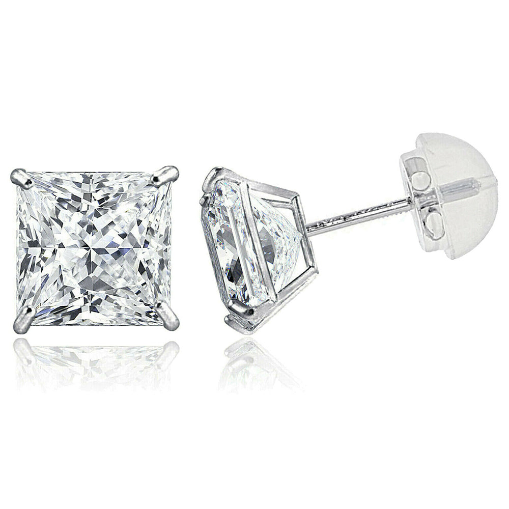 3mm Princess Cut White Gold Earrings