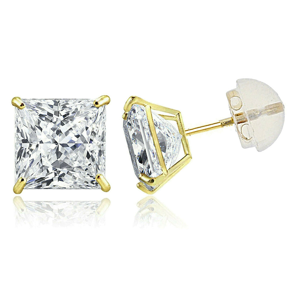 3mm Princess Cut Yellow Gold Earrings