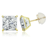 2mm Princess Cut Yellow Gold Earrings